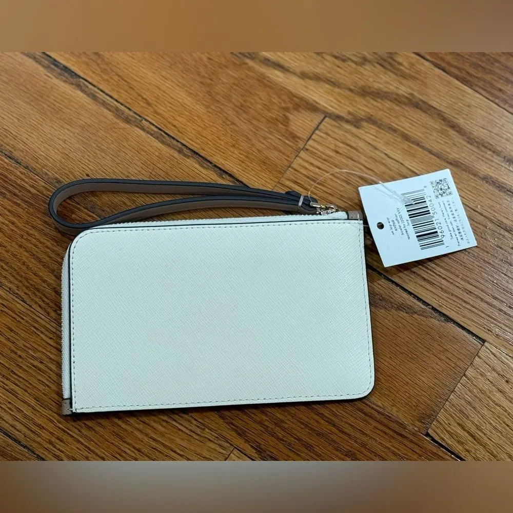 Kate Spade Lucy Saffiano Leather Wristlet Wallet Taupe Tan White NWT